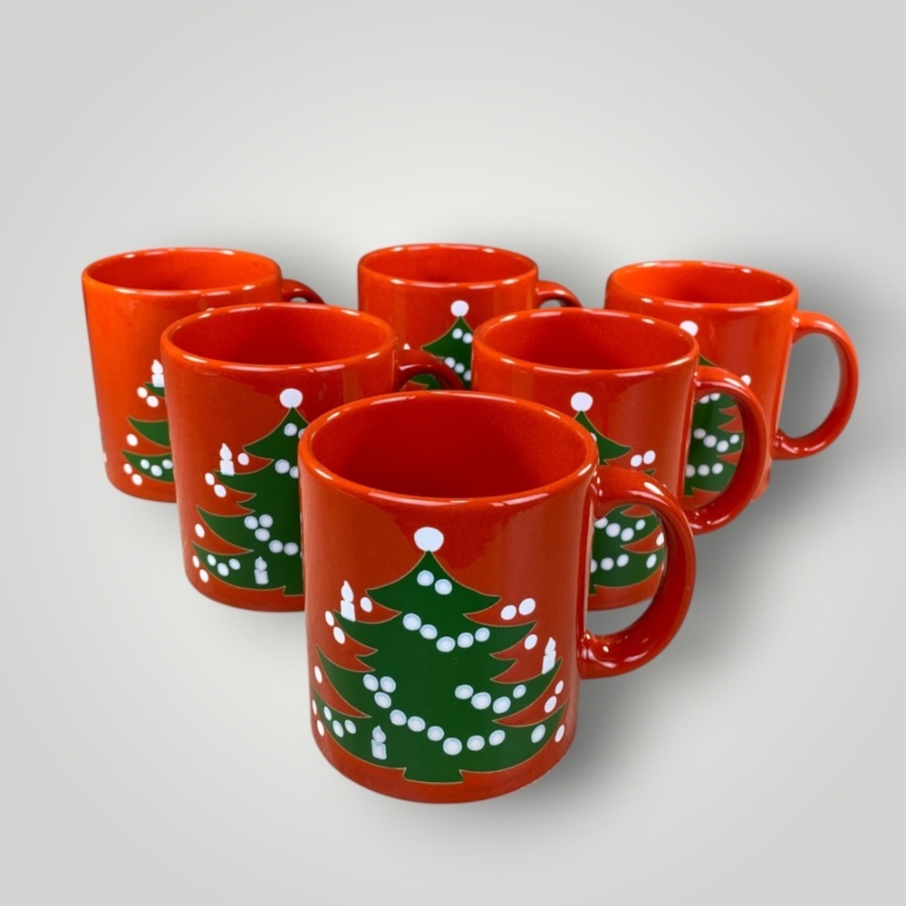 Waechtersbach Christmas Tree Coffee Mugs Set of 6 Red Germany 1990s